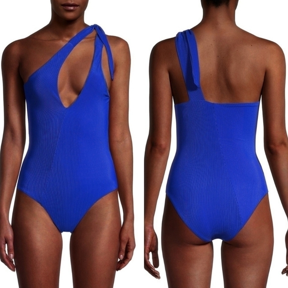 New Beach Riot Nia Asymetrical One Shoulder Tie Deep Ocean Swimsuit NWT XS - Picture 6 of 14